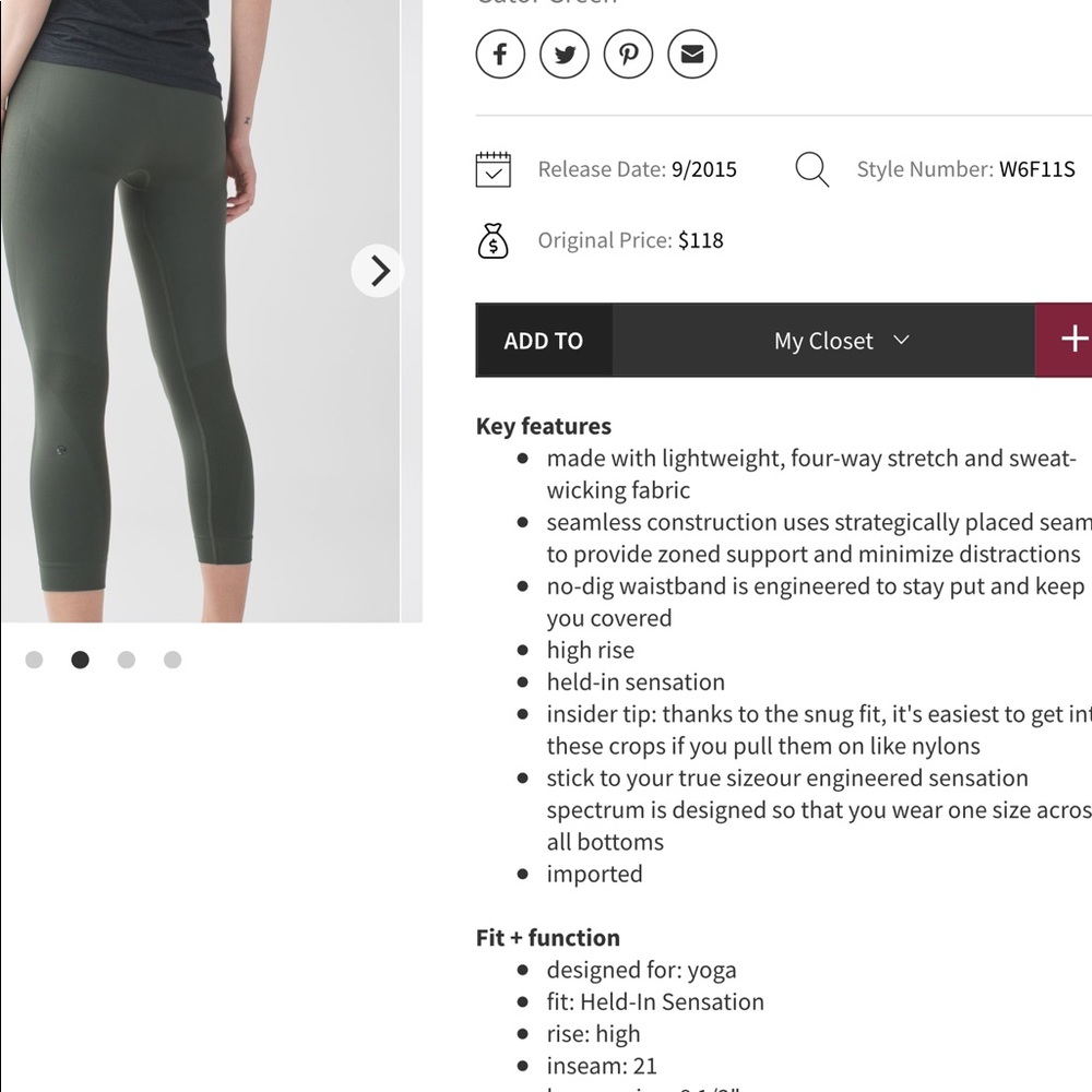 Lululemon Zone In crops - gator green